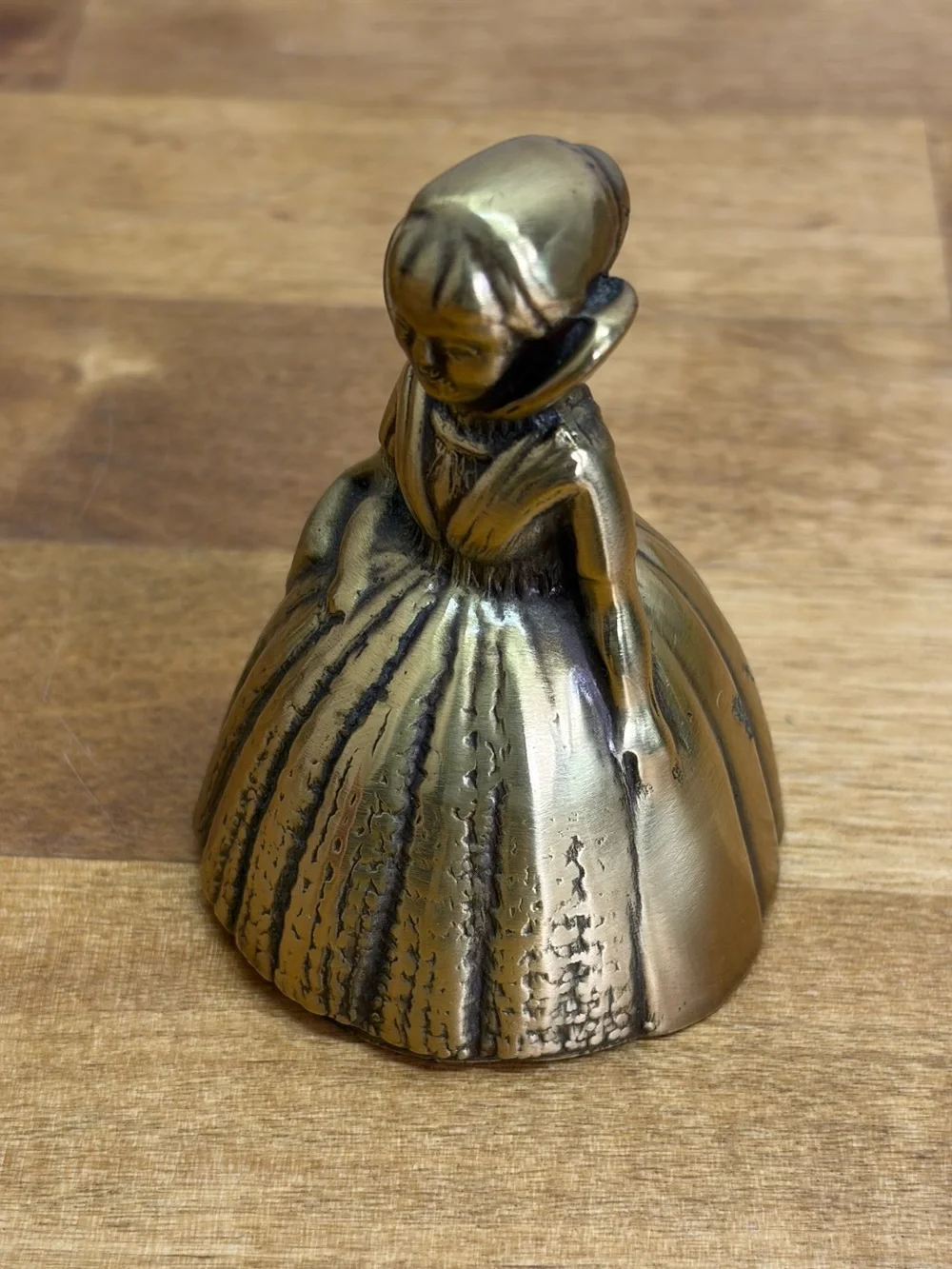 Vintage Solid Brass Crinoline Lady Bell Victorian Southern Belle Basket 3.25
